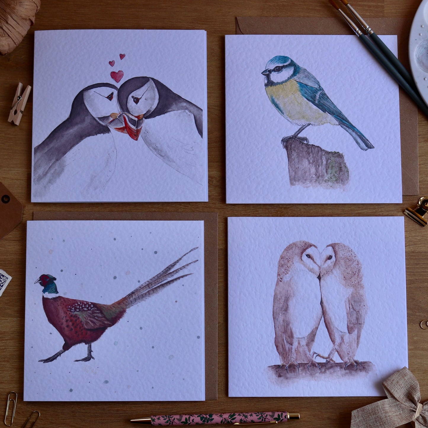 Greeting cards with illustrations of British birds