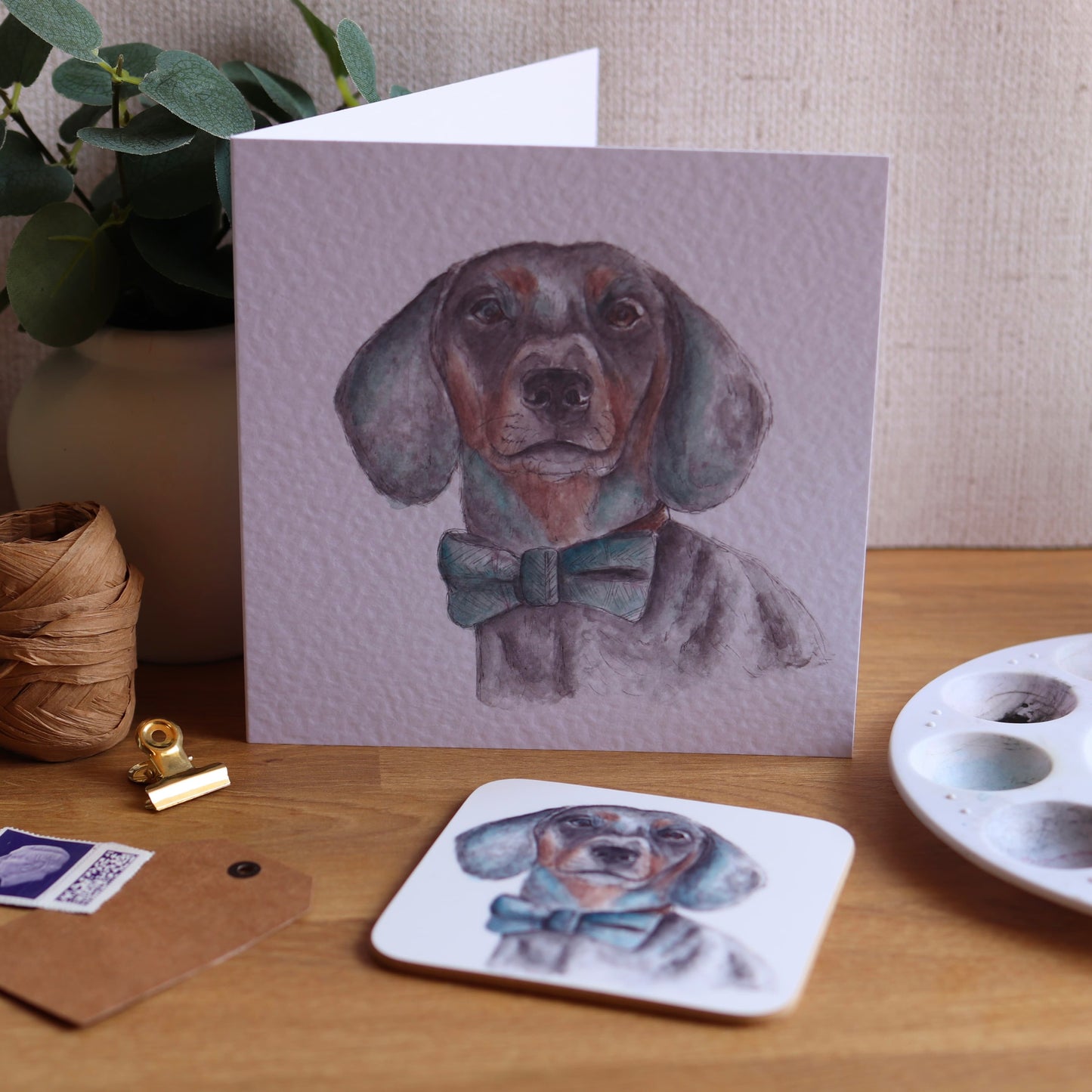 Greeting card with illustration of Dachshund