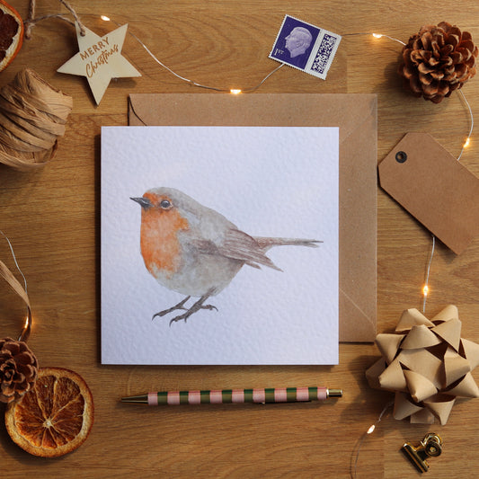 Christmas card with illustration of a robin