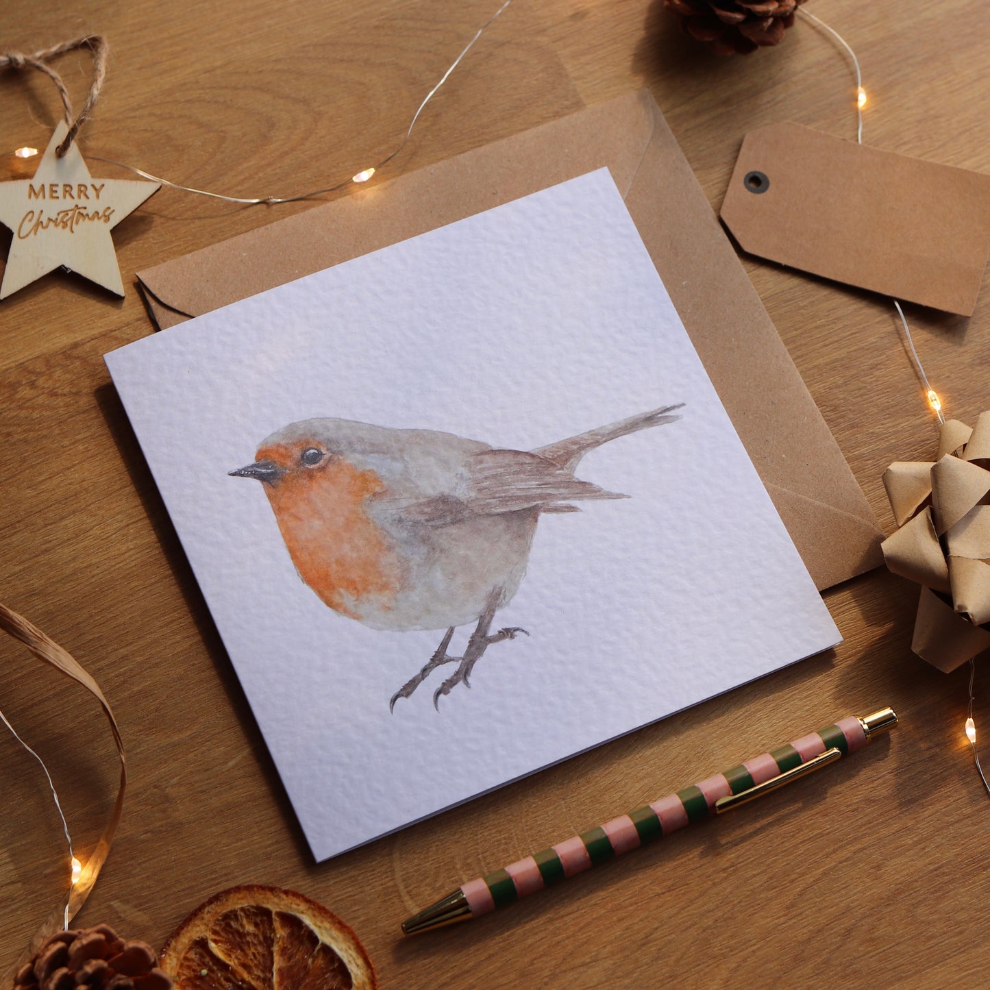 Christmas card with illustration of a robin