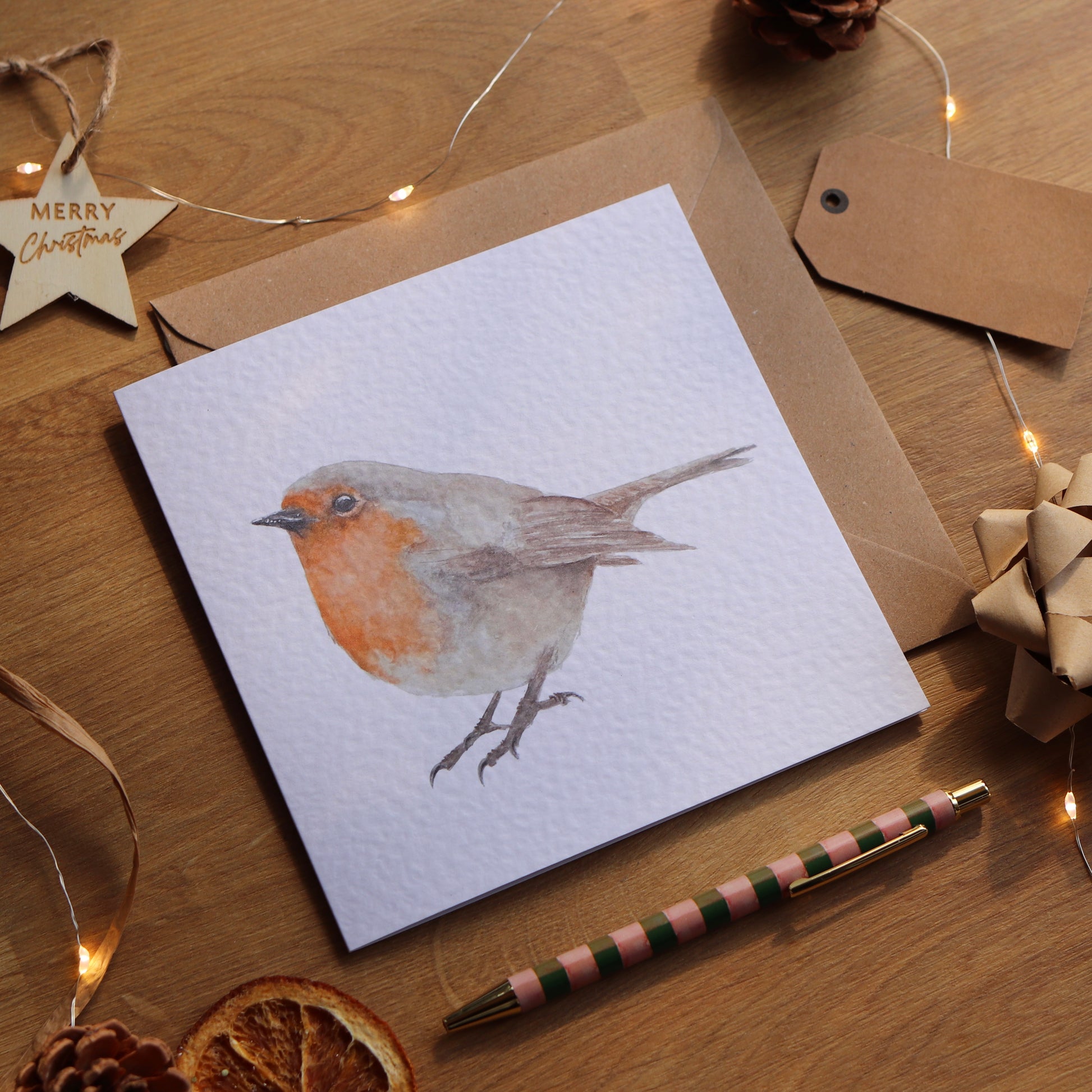 Christmas card with illustration of a robin