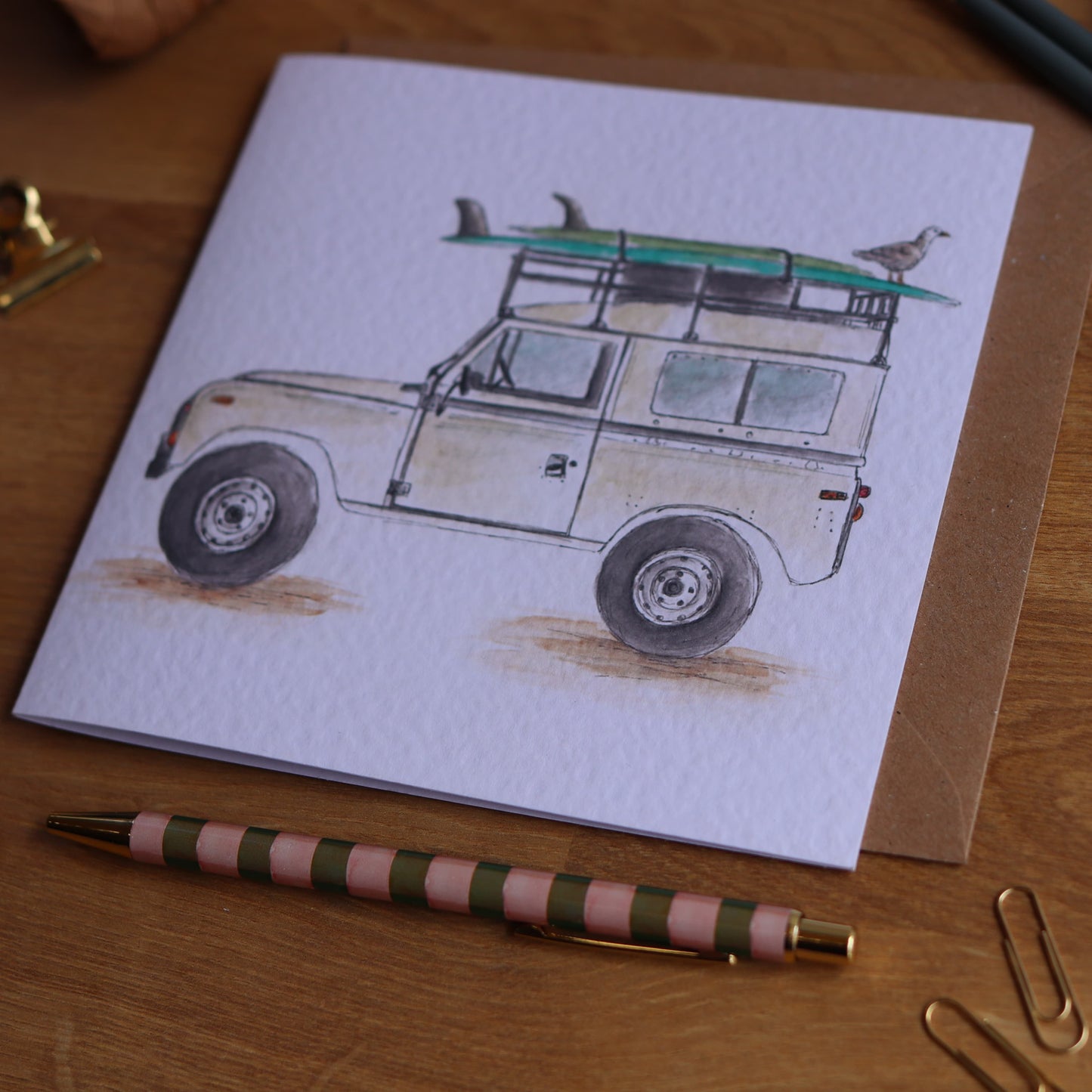 Greeting card with illustration of surf defender