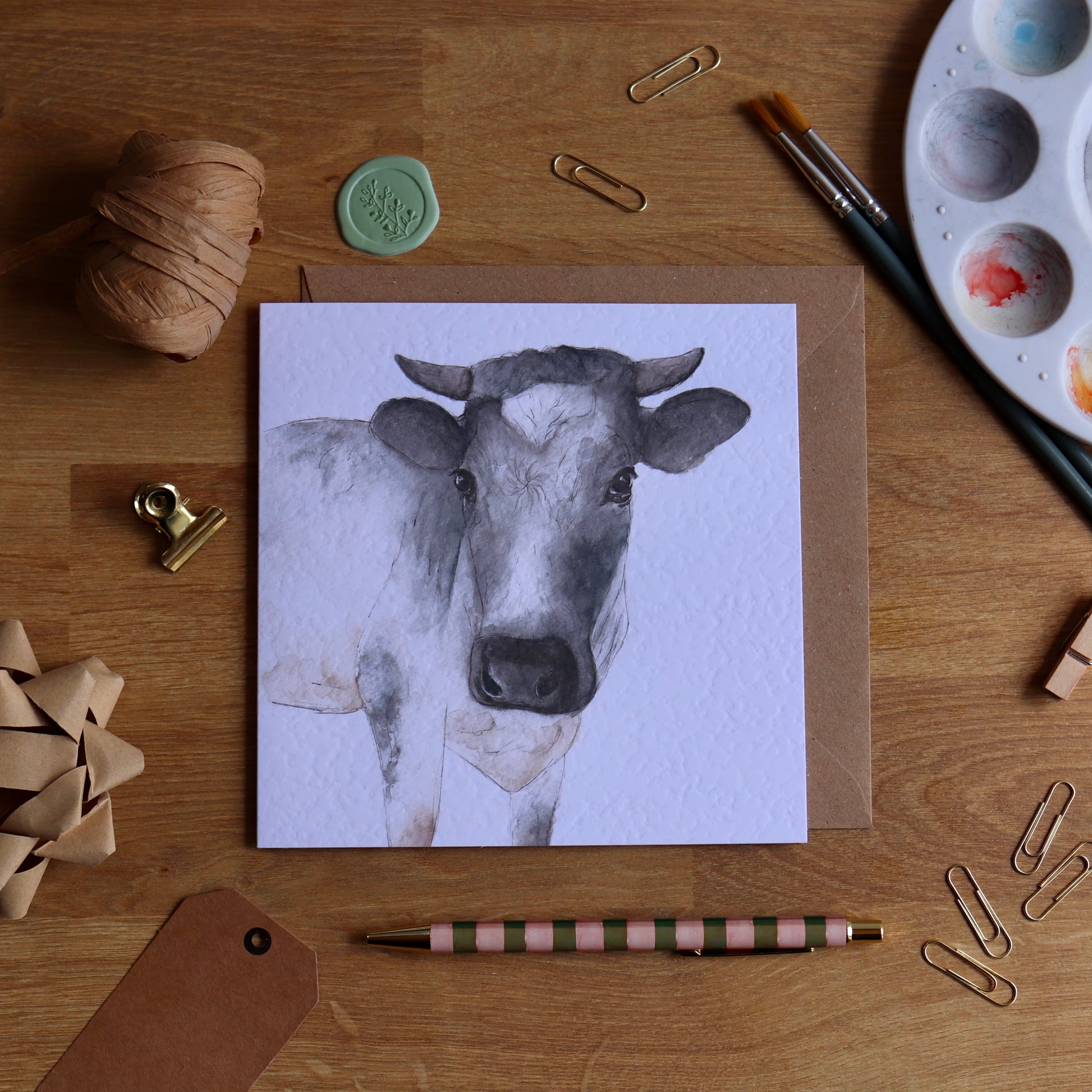 greeting card with illustration of blue albion cow