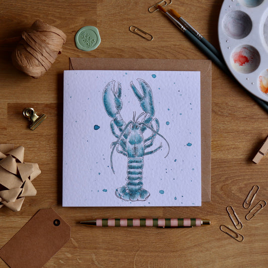 Greeting card with illustration of blue lobster