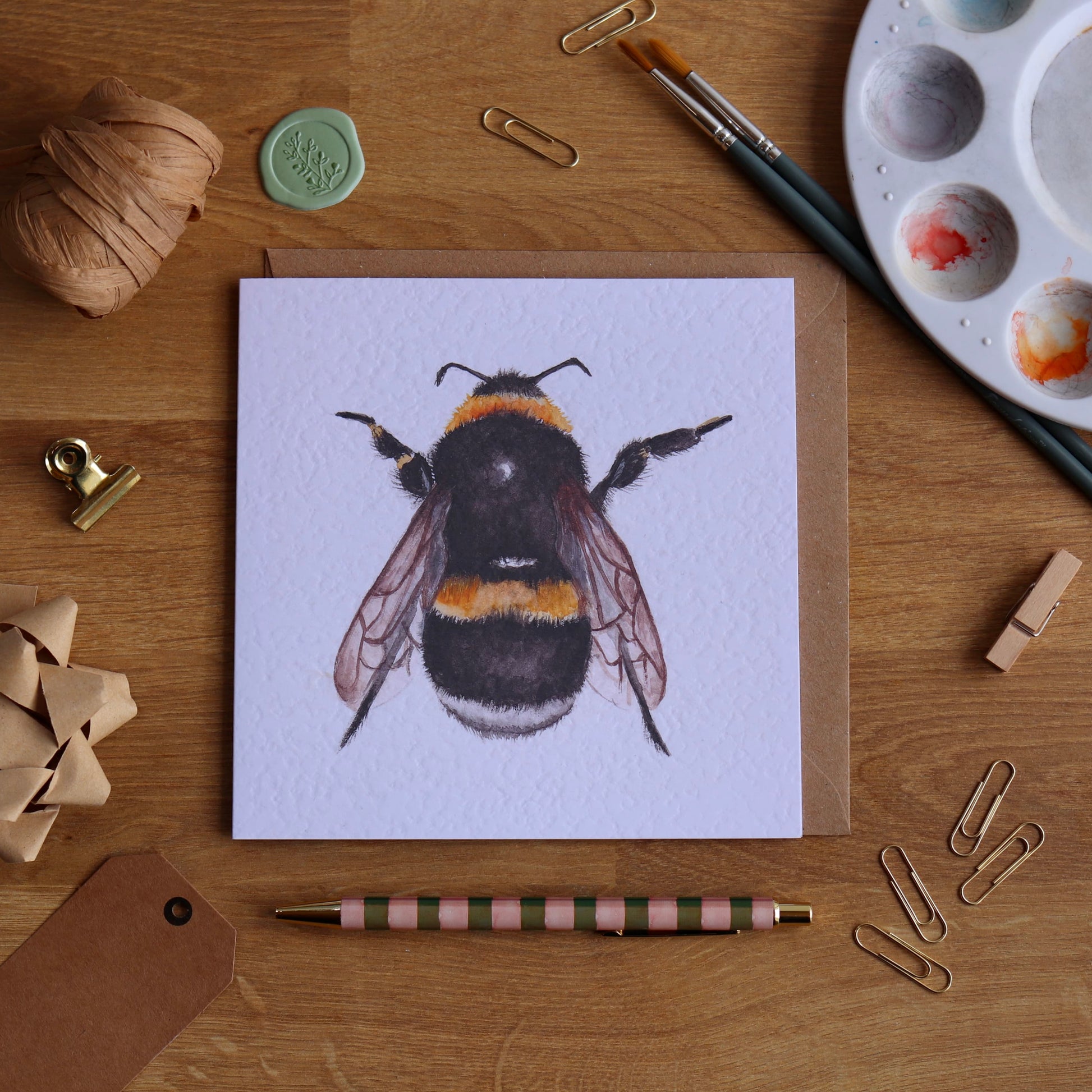 Greeting card with illustration of bumble bee