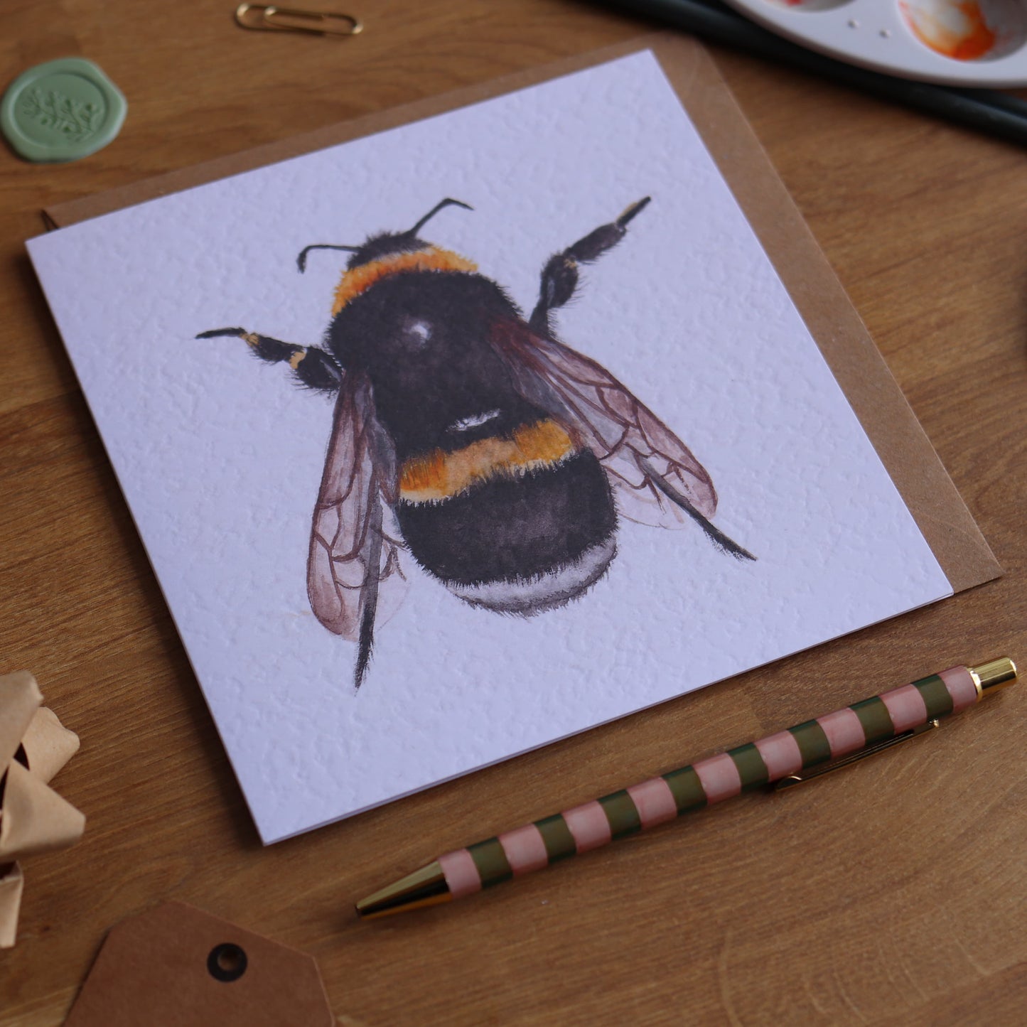 Greeting card with illustration of bumble bee
