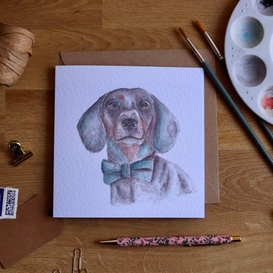 Greeting card with illustration of Dachshund 