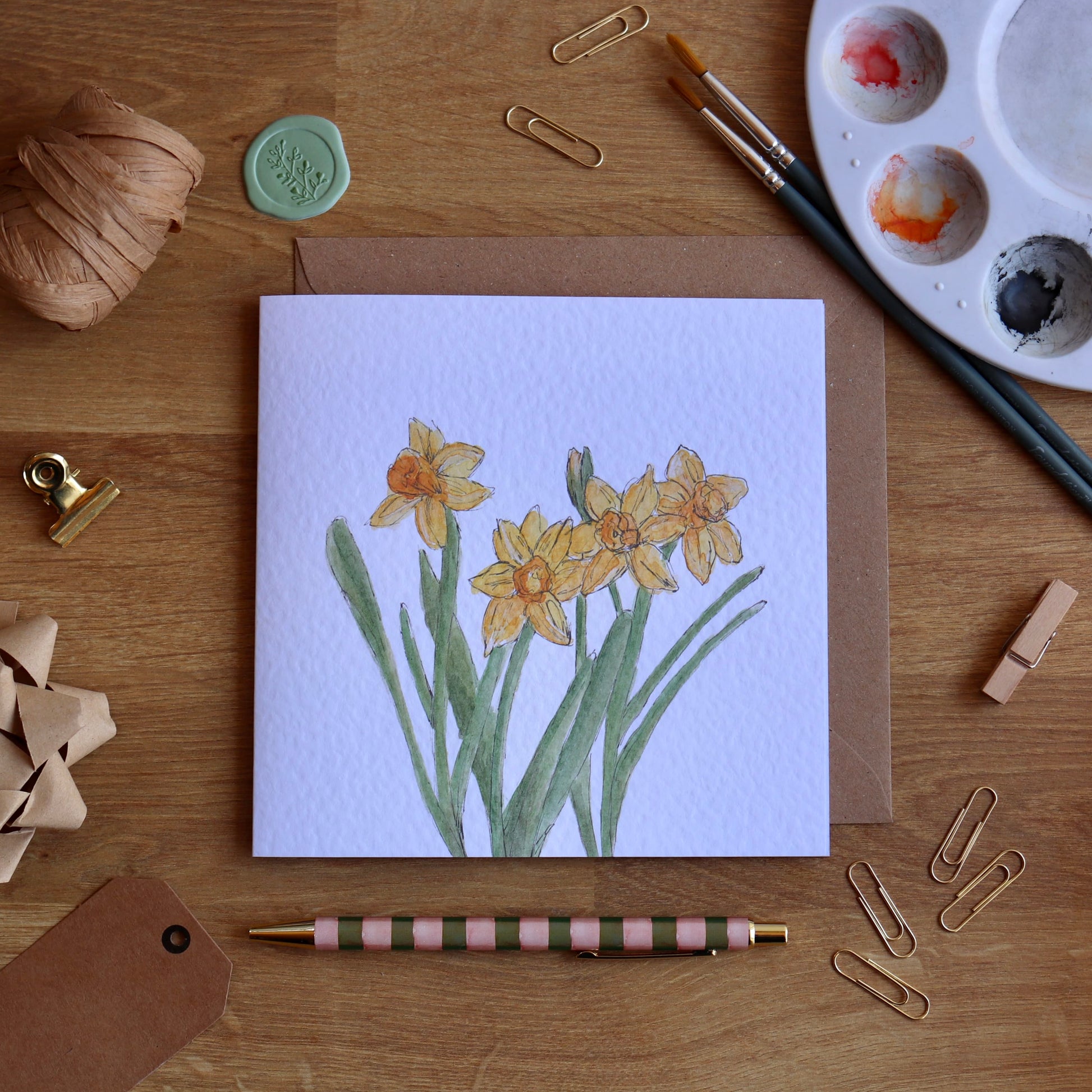 Greeting card with illustration of daffodils