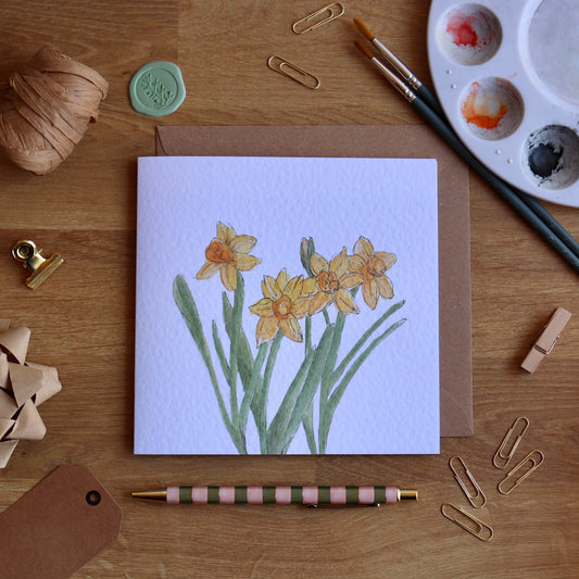 Greeting card with illustration of daffodils