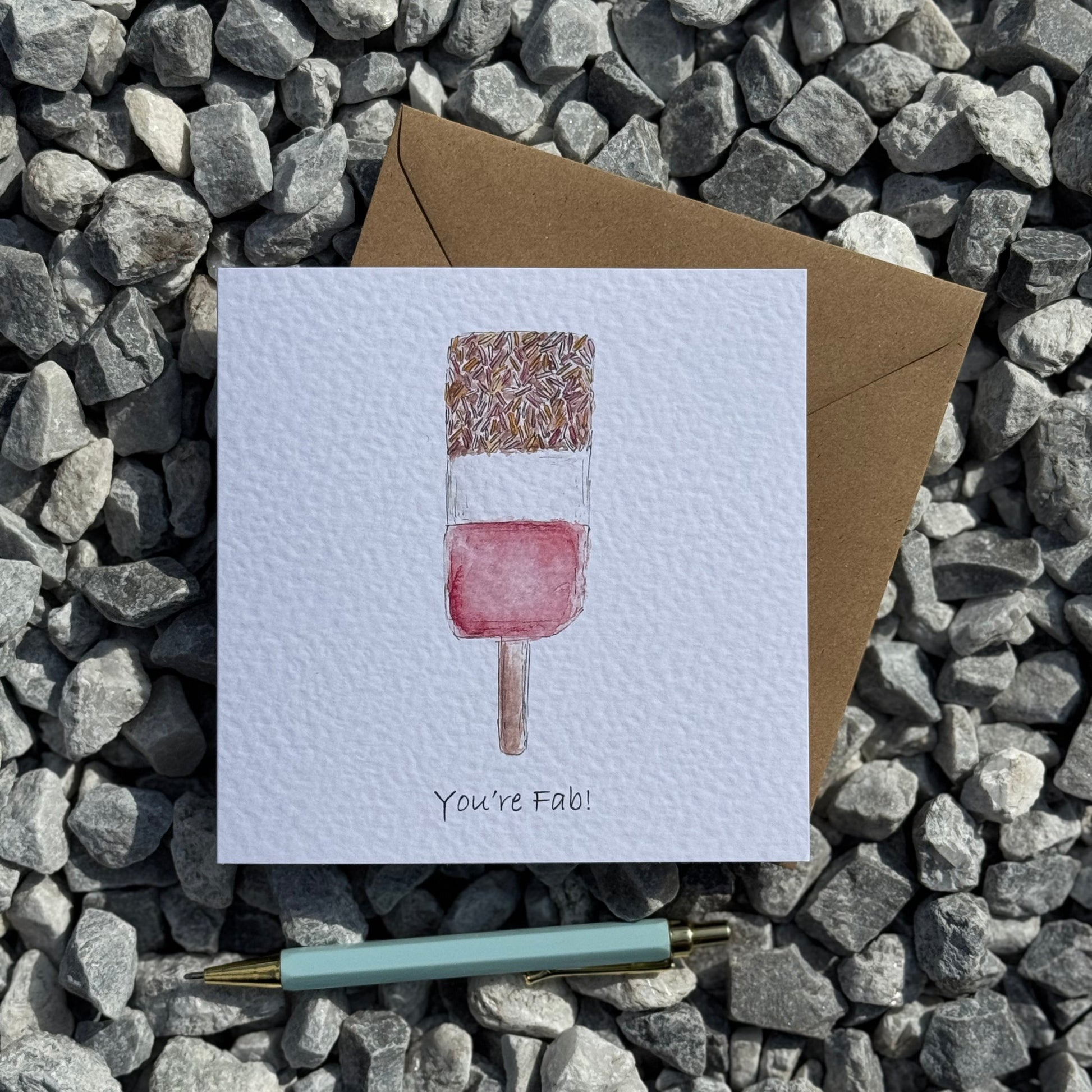 Greeting card with fab lolly illustration