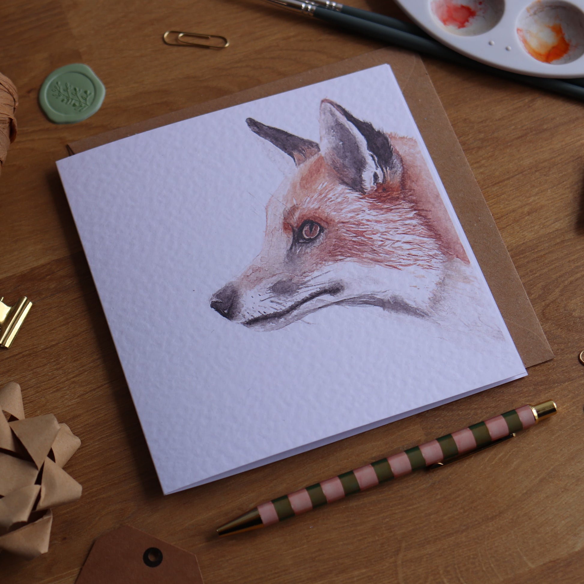 Greeting card with illustration of majestic fox