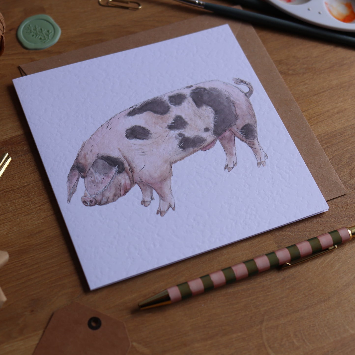 Gloucestershire old spot pig greeting card