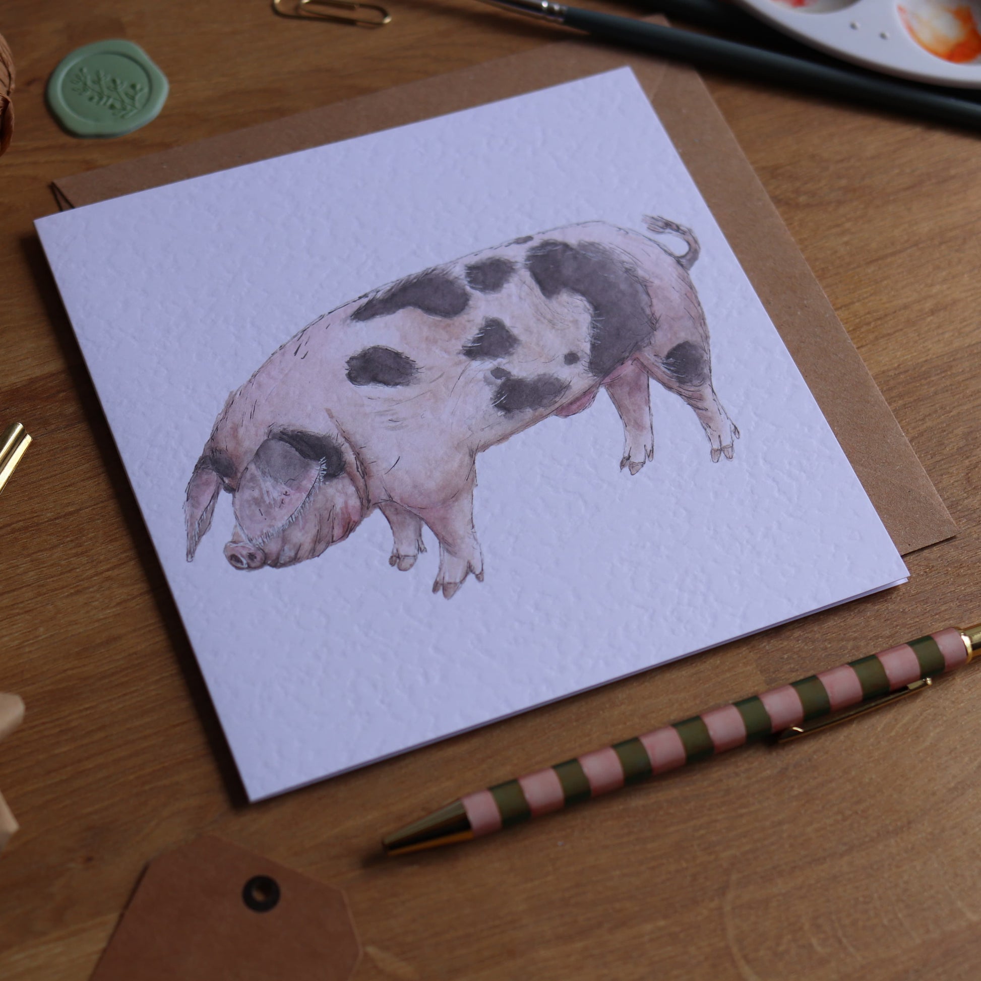Gloucestershire old spot pig greeting card