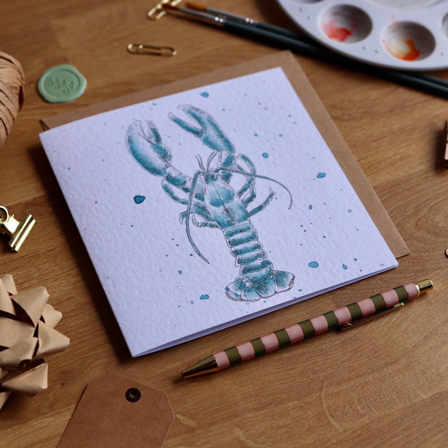 Greeting card with illustration of blue lobster