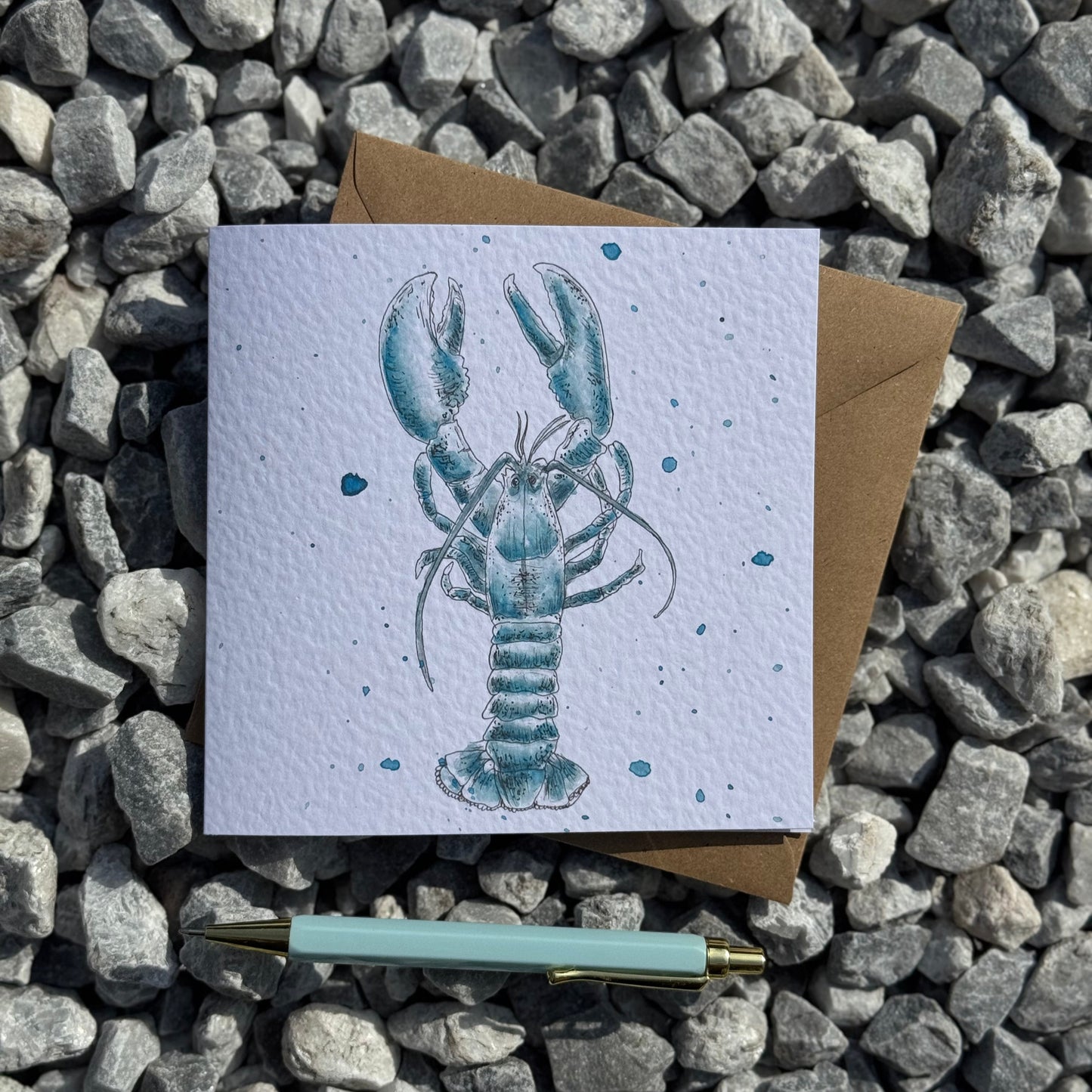 Greeting card with illustration of blue lobster