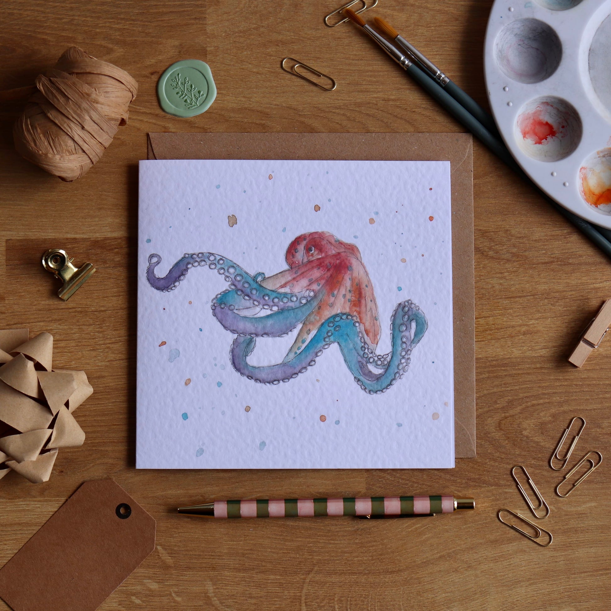 Greeting card with illustration of octopus