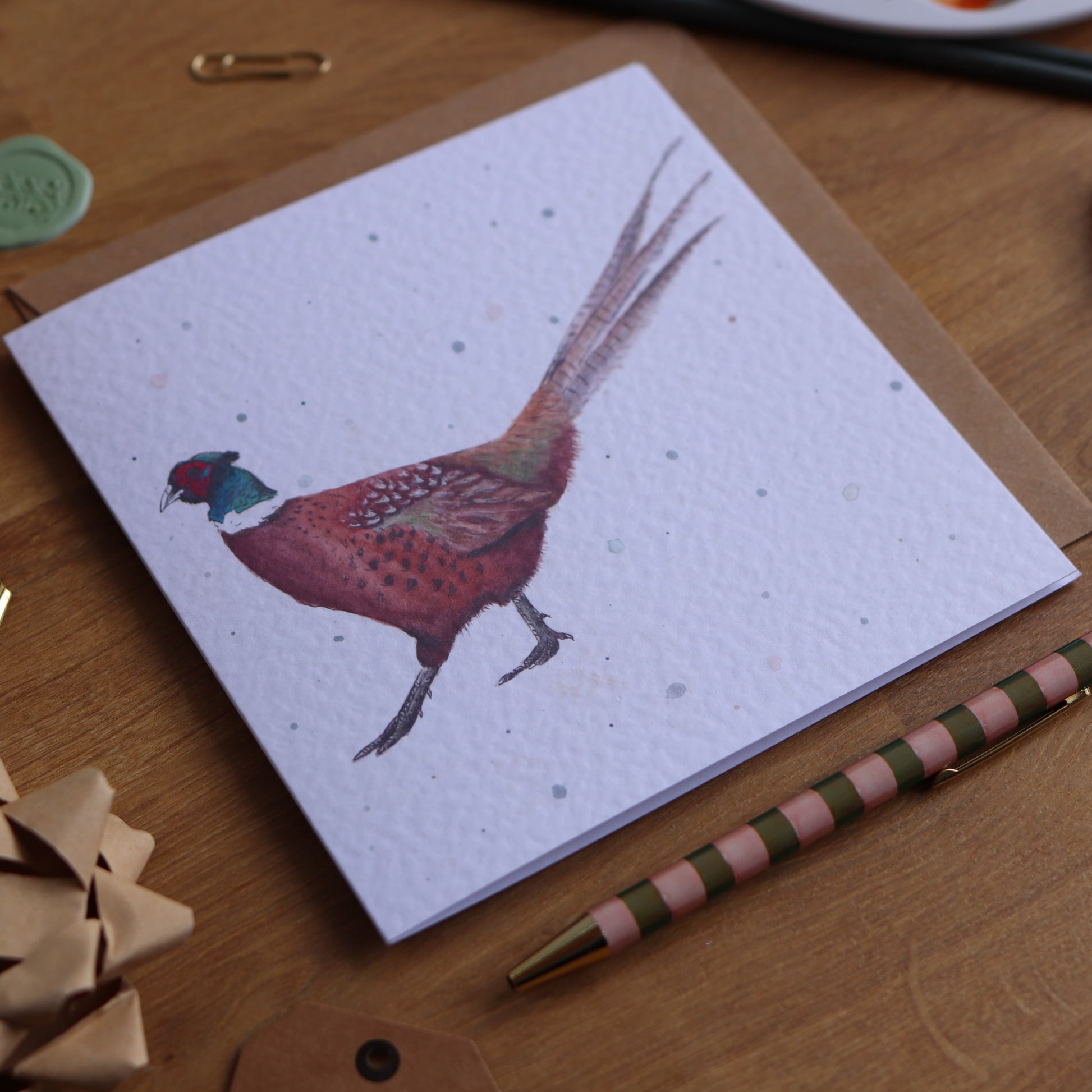 Greeting card with illustration of country pheasant