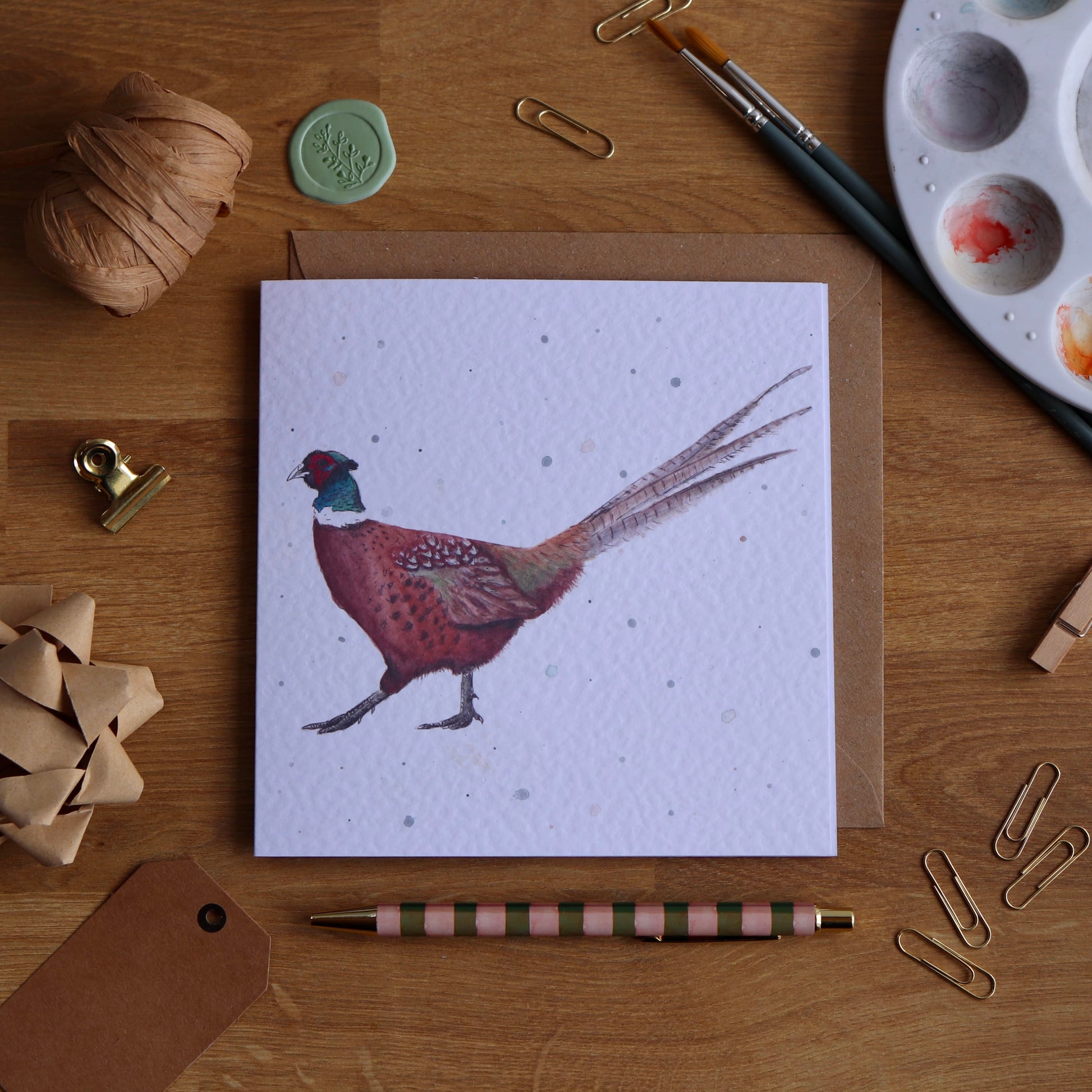 Greeting card with illustration of a pheasant