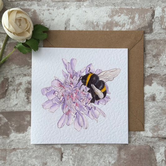 Dahlia bee greetings card