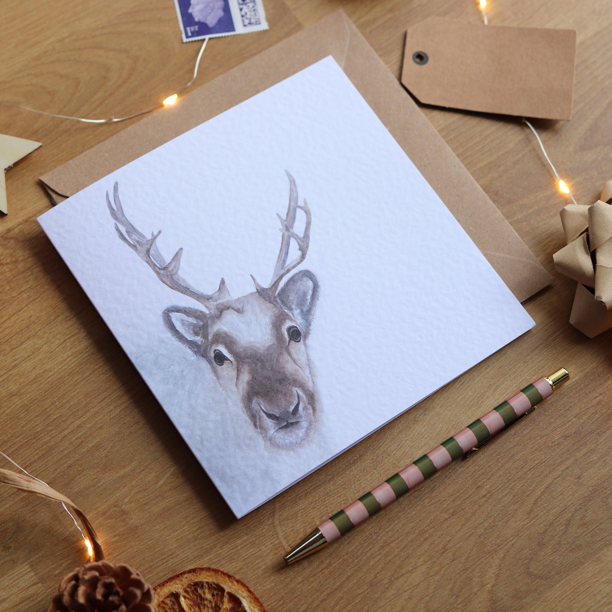 Christmas card with illustration of reindeer