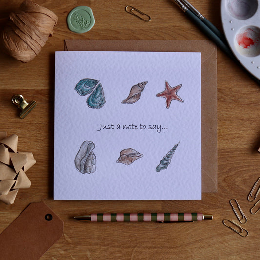 Greeting card with illustration of shells