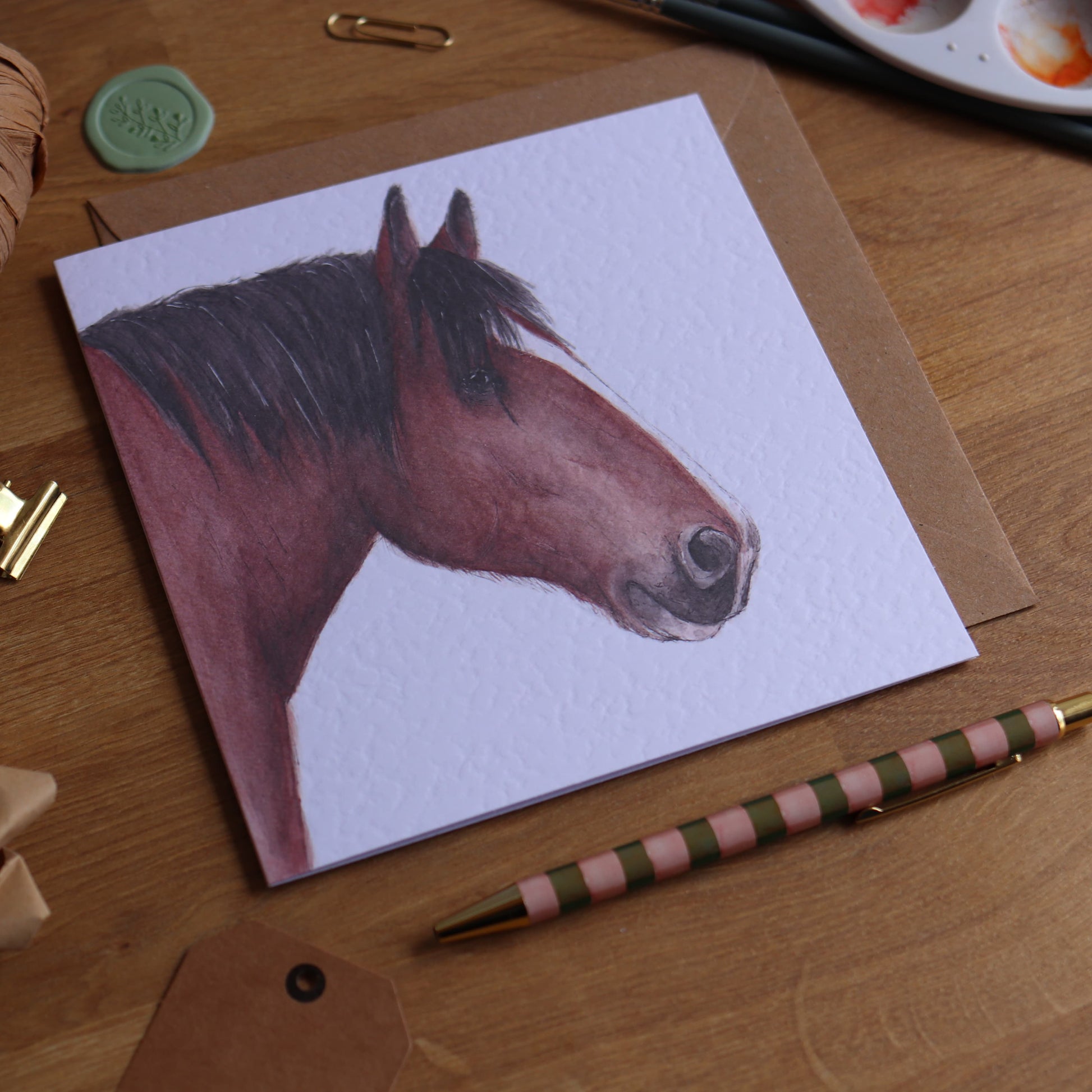 Greeting card with shire horse on it