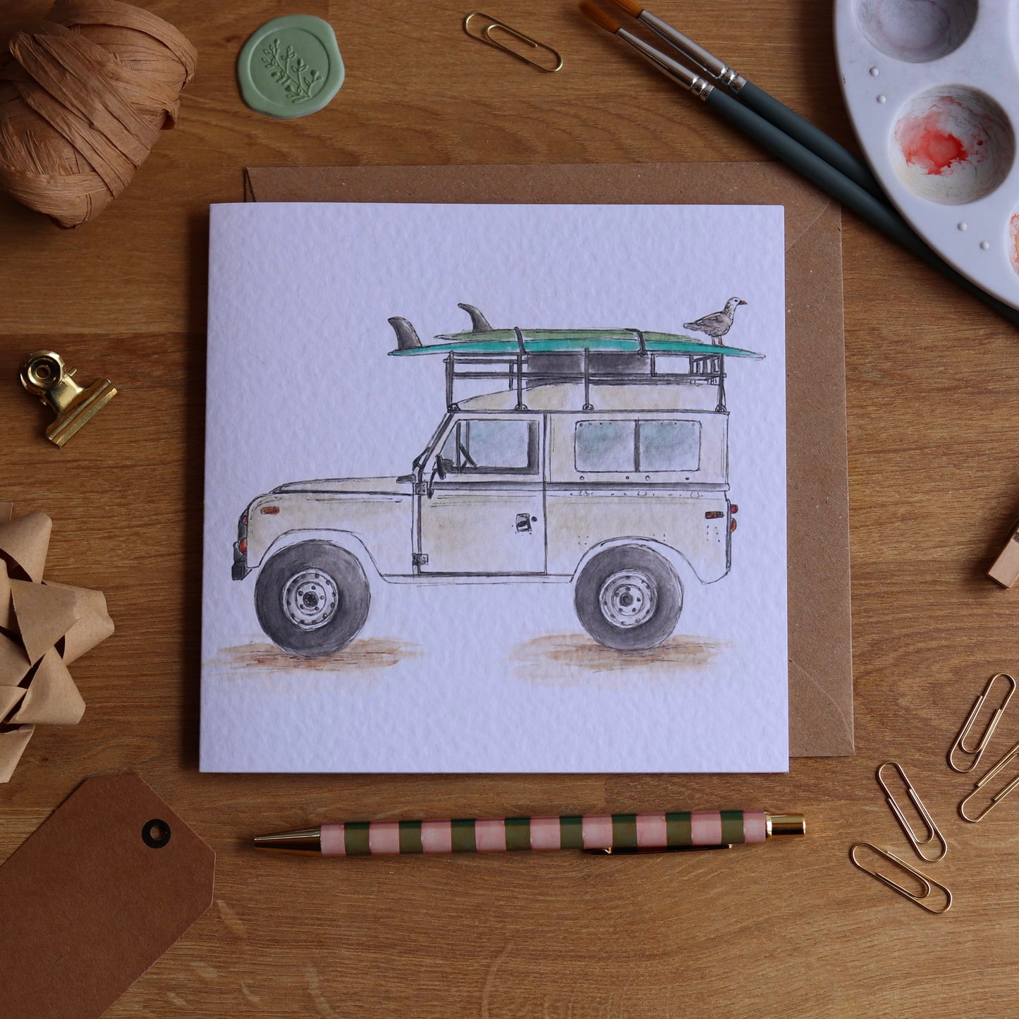 Greeting card with illustration of surf defender