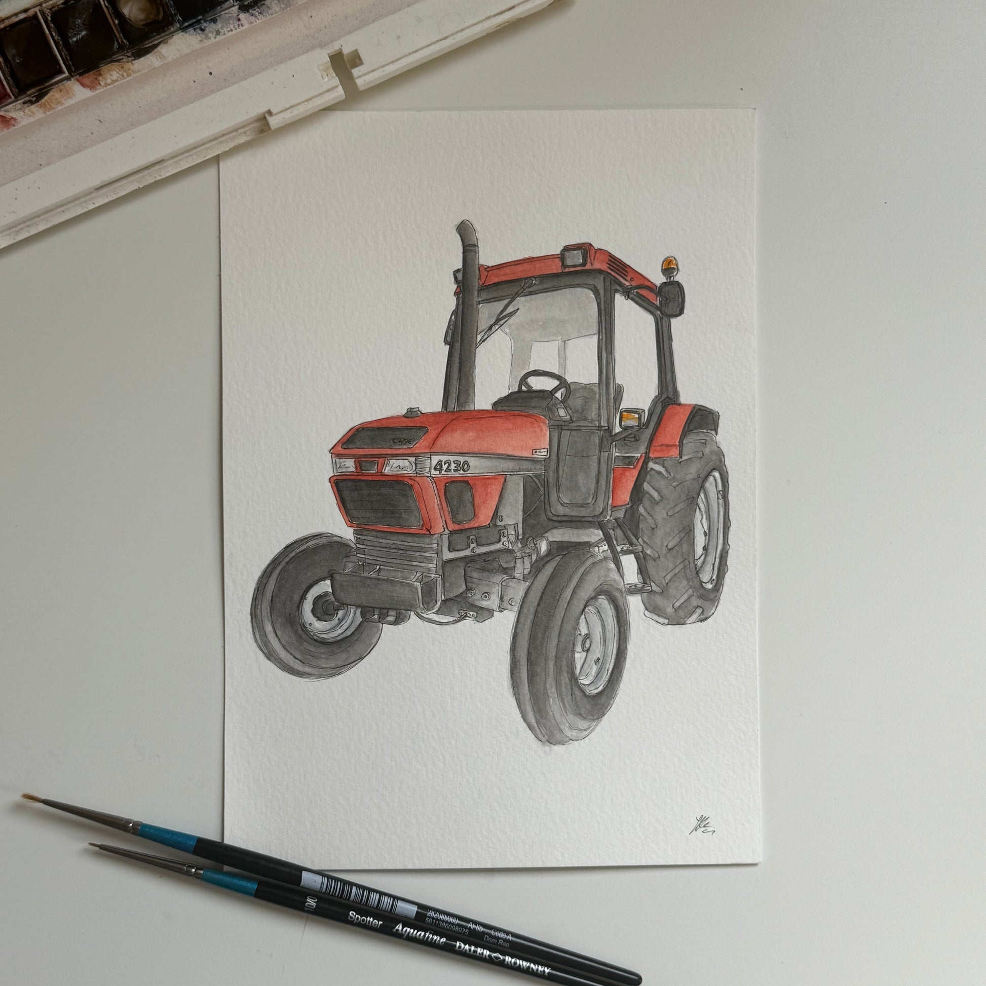 Original watercolour painting of a tractor