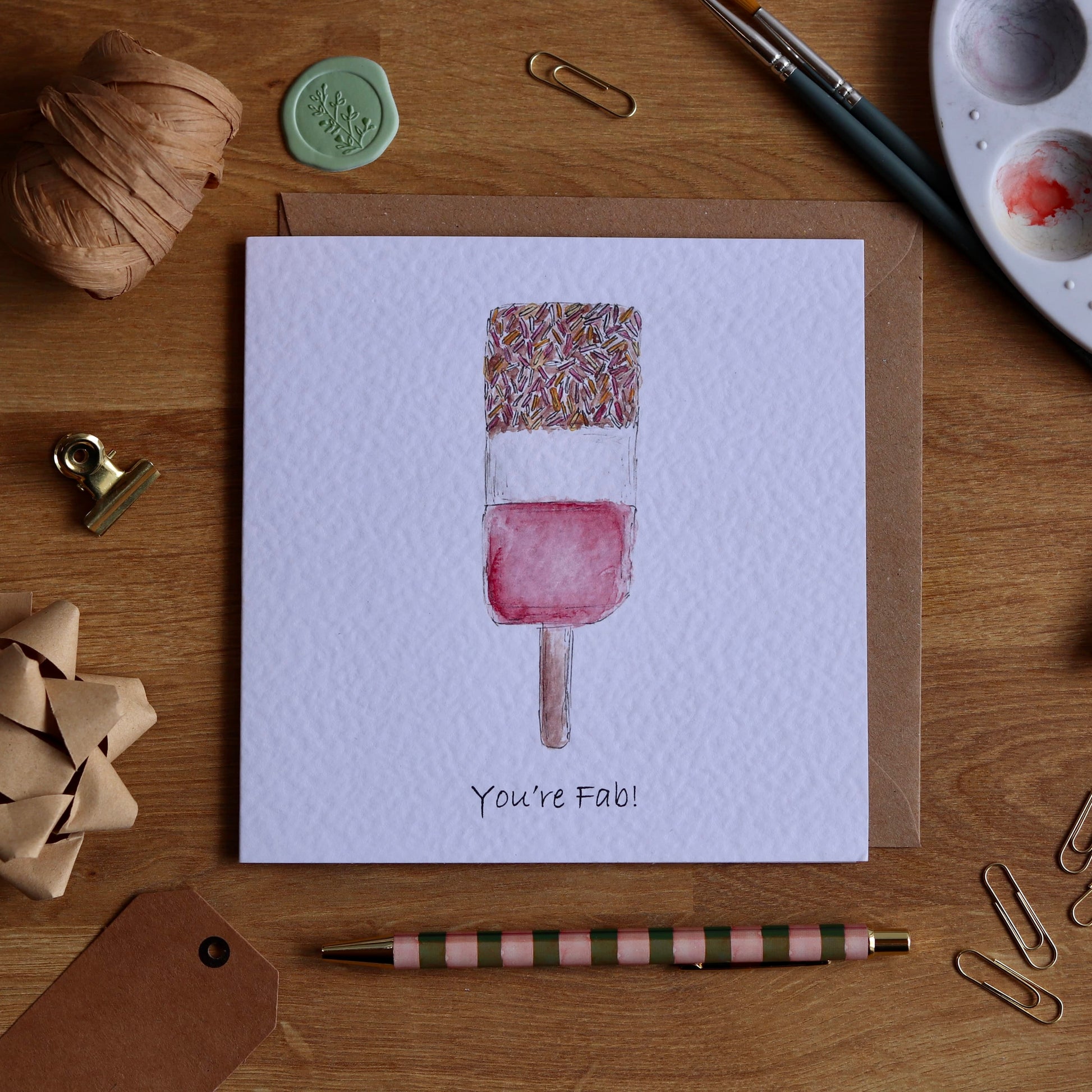 Greeting card with illustration of fab lolly