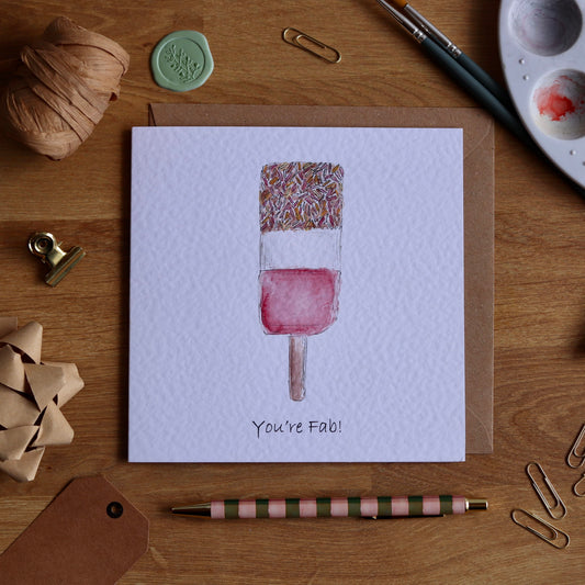 Greeting card with illustration of fab lolly
