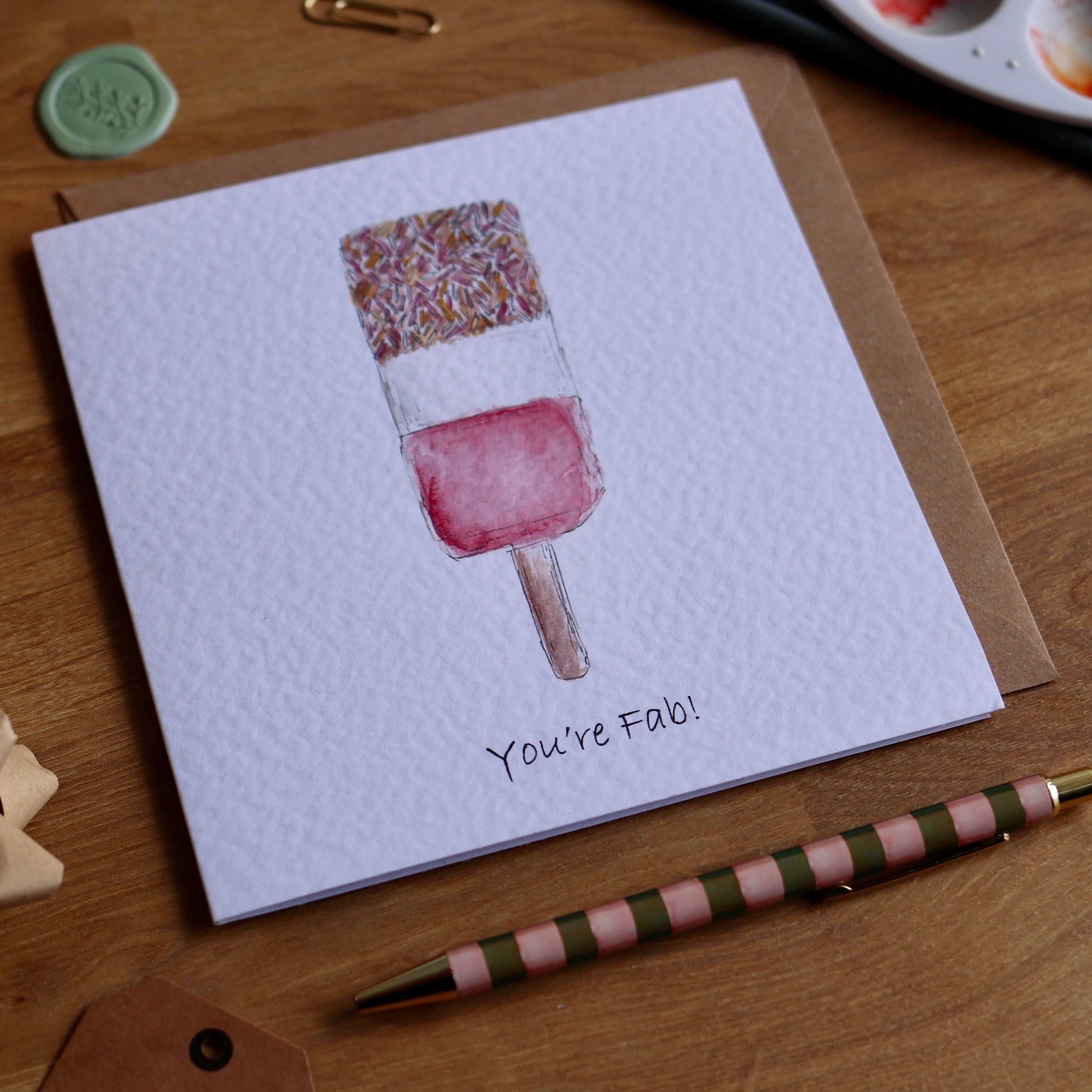 Greeting card with illustration of fab lolly